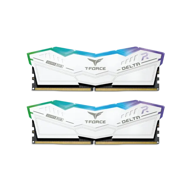 ذاكرة عشوائية تيم قروب ابيض T-Force Delta RGB DDR5 16GB (2x8GB) 5600GHz
