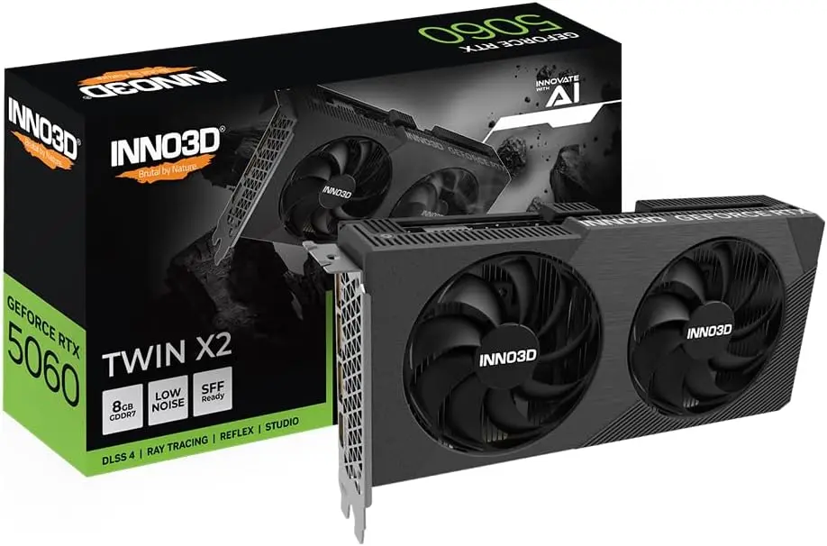 كرت شاشه INNO3D GeForce RTX 5060 TWIN X2 OC 8G  أسود 