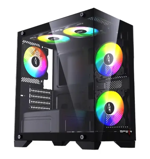 صندوق كمبيوتر سبير SUSHI 345 M-ATX 4 ARGB Fans Glass اسود