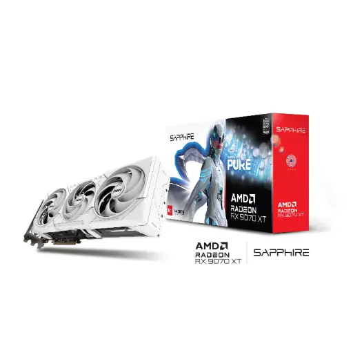 SAPPHIRE PURE AMD Radeon RX 9070 XT GPU 16GB كرت شاشة ابيض